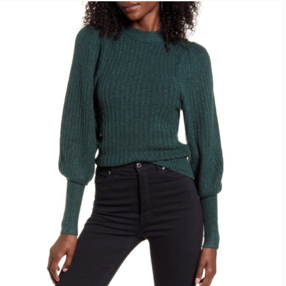 NWT Leith Juliet sleeve soft green mock‎ neck sweater M
